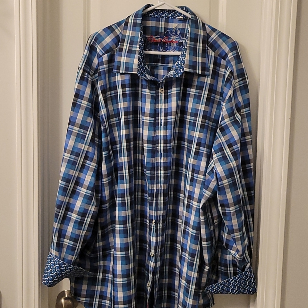 Robert Graham Plaid Shirt 3X Blue, Black, White